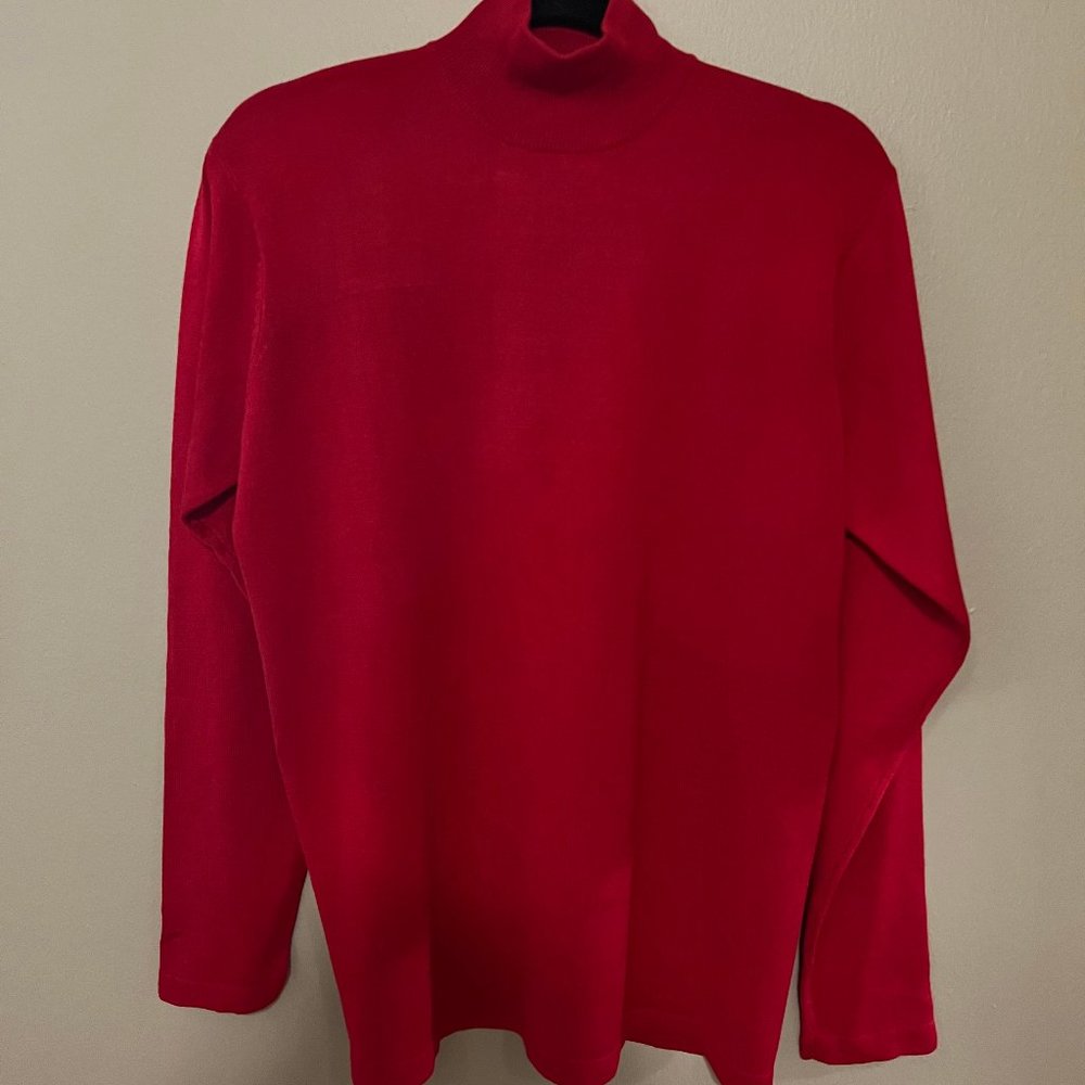 ML Studio Large Red Mock turtleneck Vintage Silk/Cotton Sweater